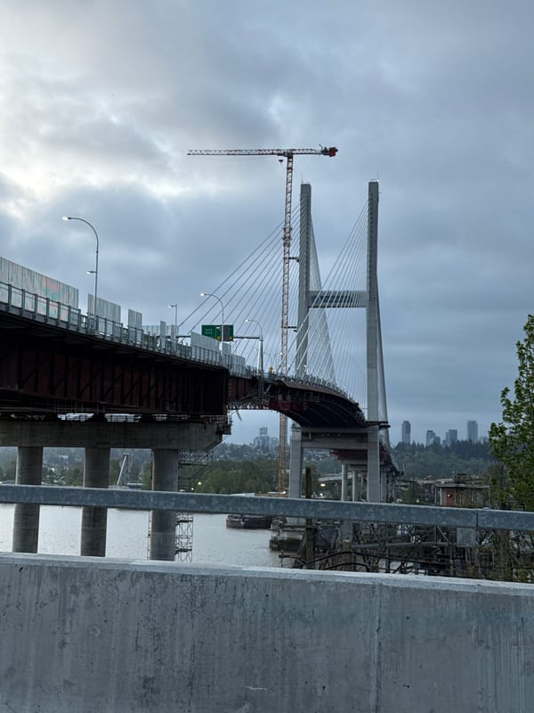 Cable-stayed bridge construction documented in Surrey, Canada