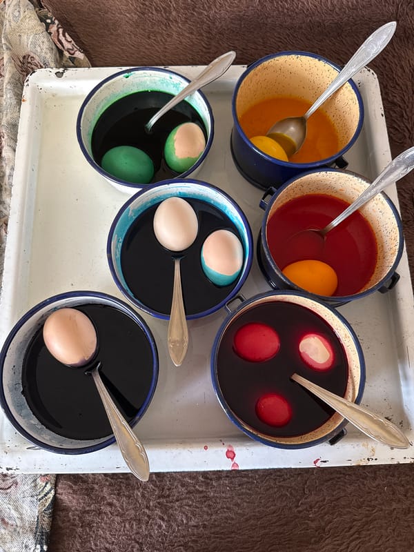 Egg dyeing preparations observed in Lukovit, Bulgaria