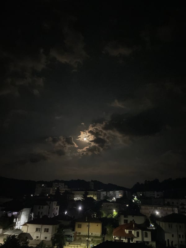 Full moon over Zlatograd on a cloudy June night
