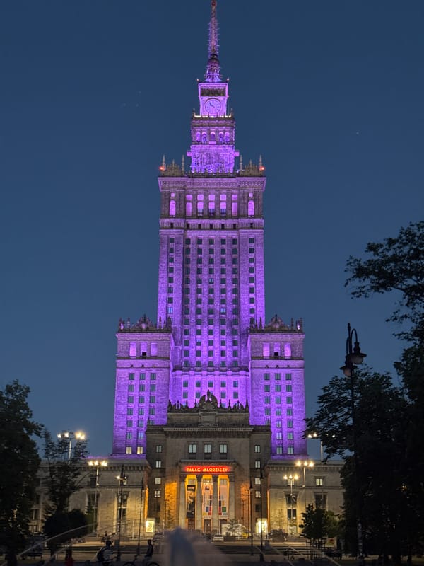 Warsaw city center from afternoon into a summer night