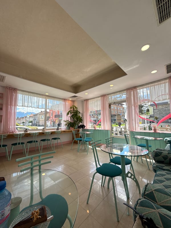 Modern pastel cafe interior documented in Razlog, Bulgaria