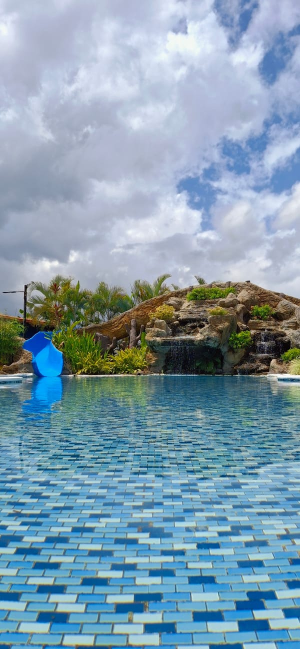 Venezuelan resort pool and grounds, inside and out
