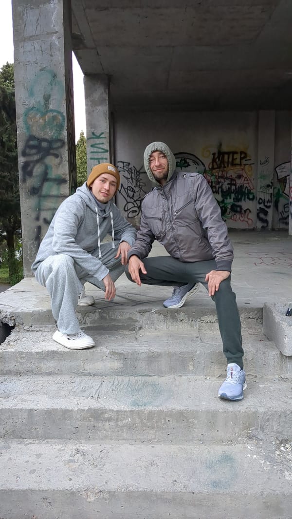 Two people photographed exploring abandoned structures in Gelendzhik
