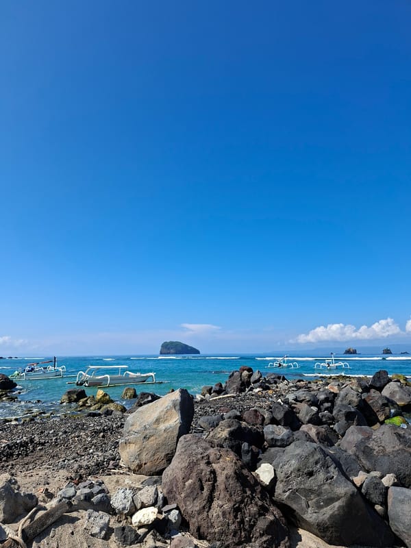 Coastal scenes documented in Karangasem, Indonesia during early morning hours