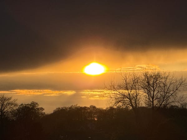 Sunset observed over Great Yarmouth countryside fields