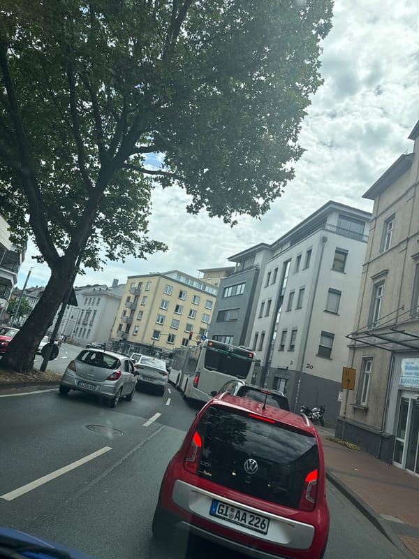 Morning drive through central Giessen streets, June 2026