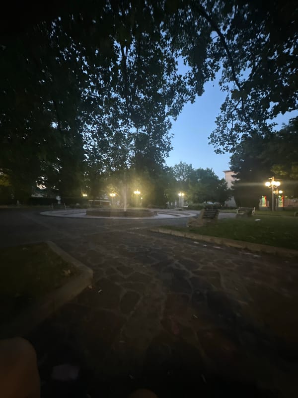 Young adults gather for evening park hangout in Lom, Bulgaria