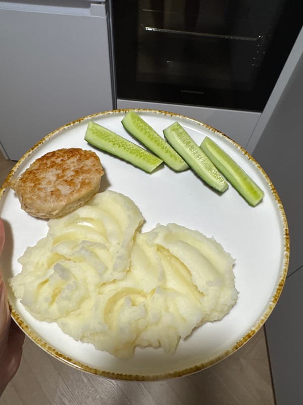 Evening meal documented on kitchen counter in Postol, Russia