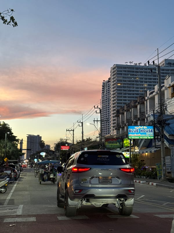 Dusk falls over Pattaya's beaches and streets