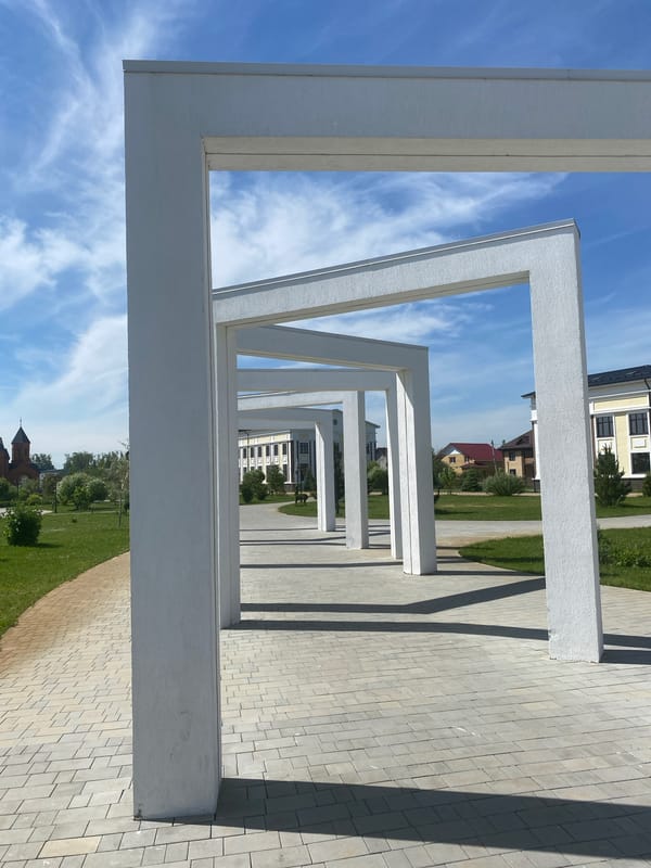 Morning documentation of public art installations in Tyumen park