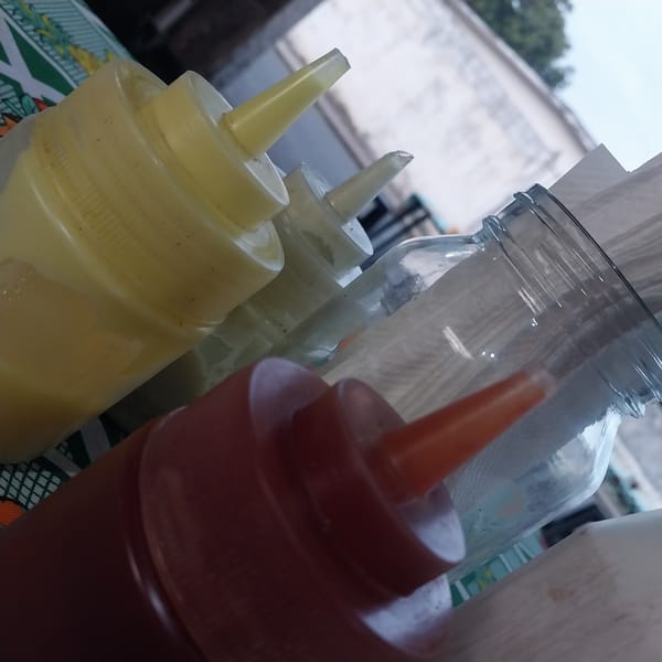 Dinner table condiments and decorations observed in Tinaquillo, Venezuela