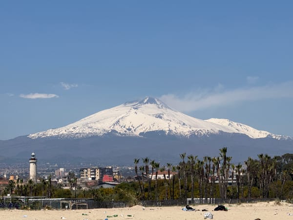 Sunny beach day in Catania with Mount Etna backdrop
