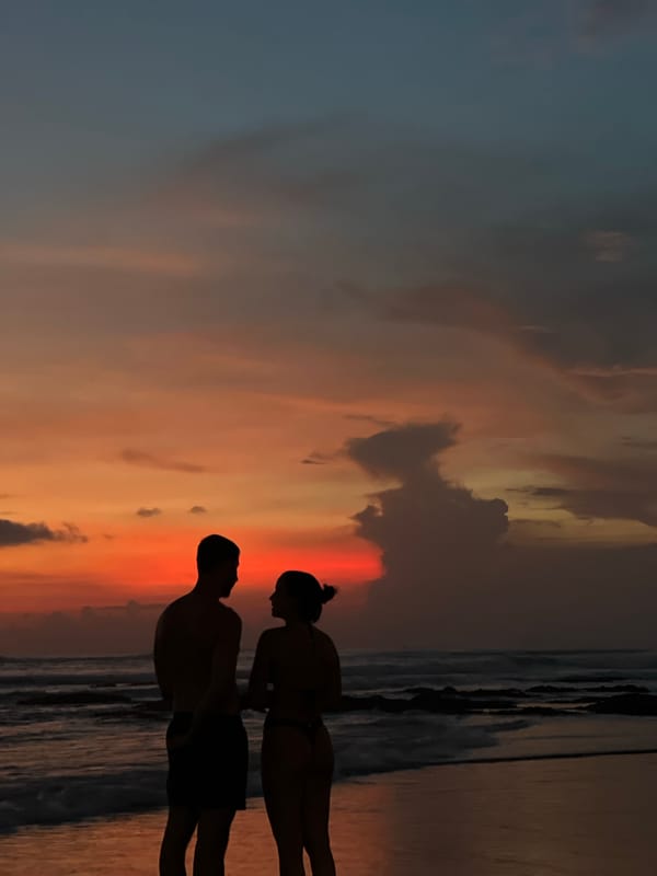 Morning beach scenes captured under overcast skies in Canggu
