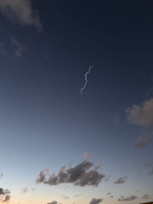 Lightning strike captured during twilight in Tel Aviv