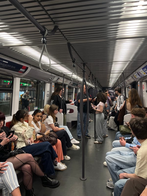 Evening commuters ride Lyon metro, passengers using phones