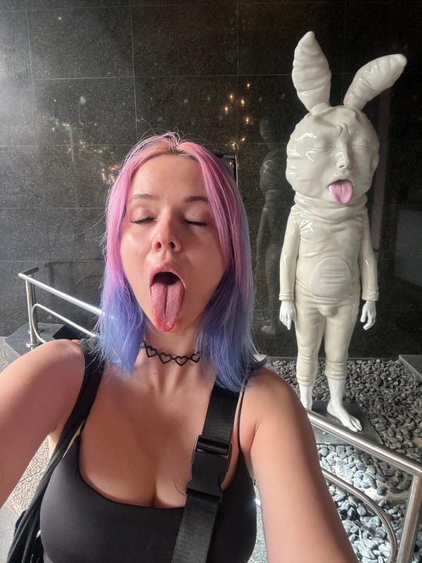 Madrid art installation featuring rabbit sculptures documented by visitor