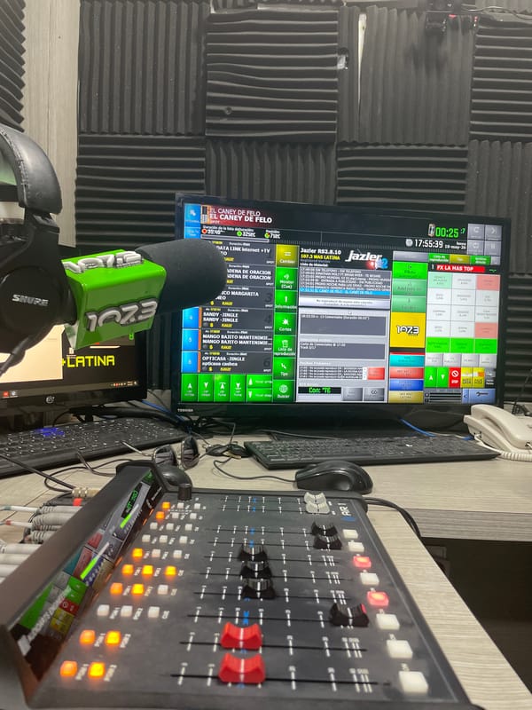 Radio station equipment documented in Porlamar, Venezuela