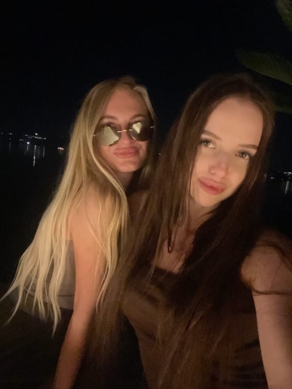 Two women photographed together in Tivat, Montenegro