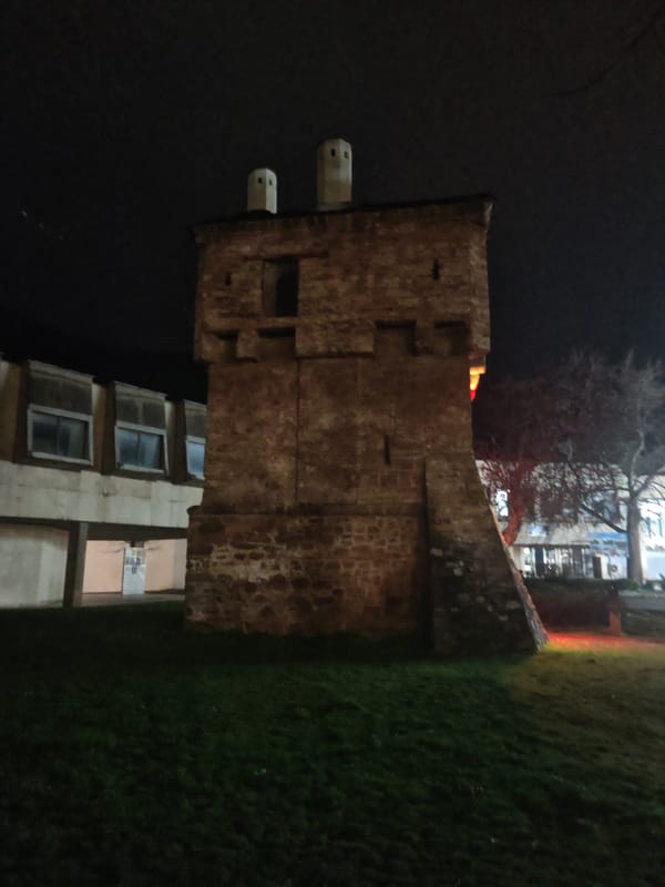 Nighttime scenes captured in Vratsa, Bulgaria show medieval tower