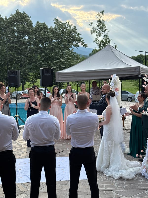 Wedding ceremony held outdoors in Debrashtitsa, Bulgaria