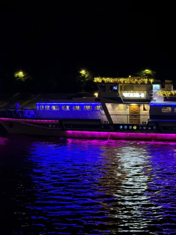 Lit riverboat spotted on Moscow waterway evening hours