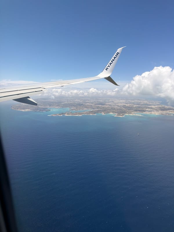 Aerial view of Malta coast captured from Ryanair flight