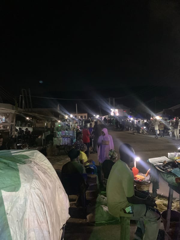 Night market in full swing on a Lokoja street