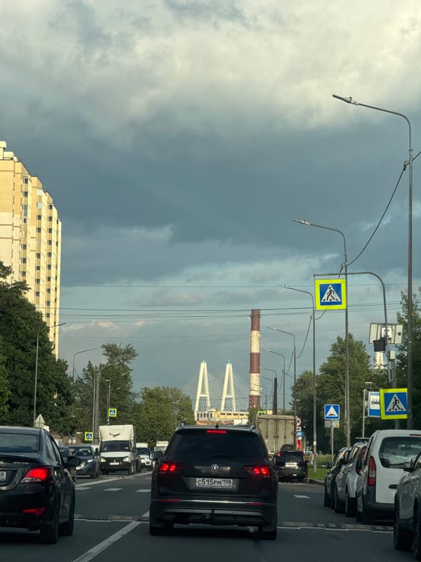 Stuck in Saint Petersburg traffic on a July afternoon
