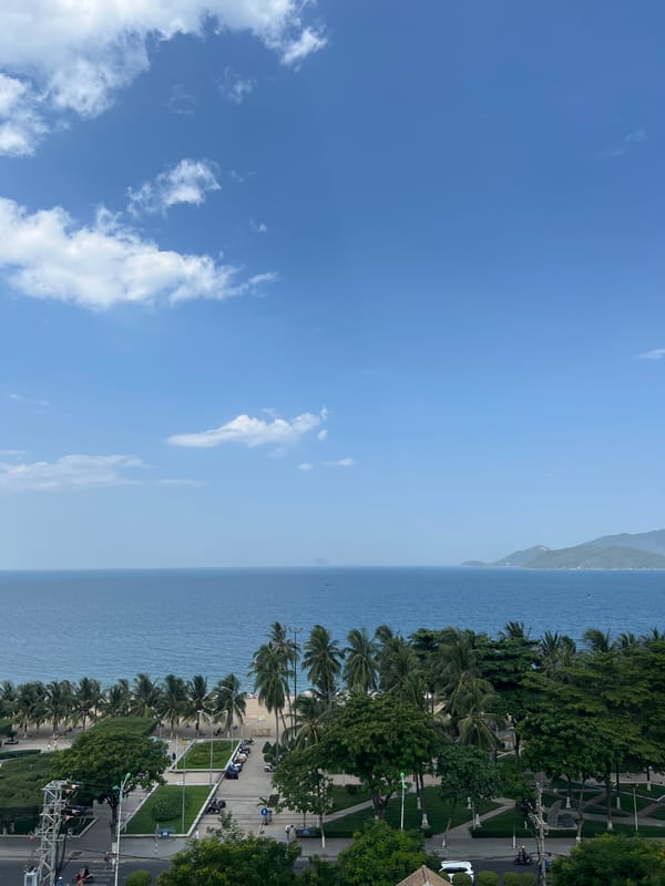 Nha Trang's coastline on a clear blue morning