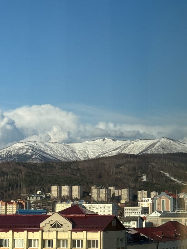 Morning panoramic views captured of Yuzhno-Sakhalinsk cityscape