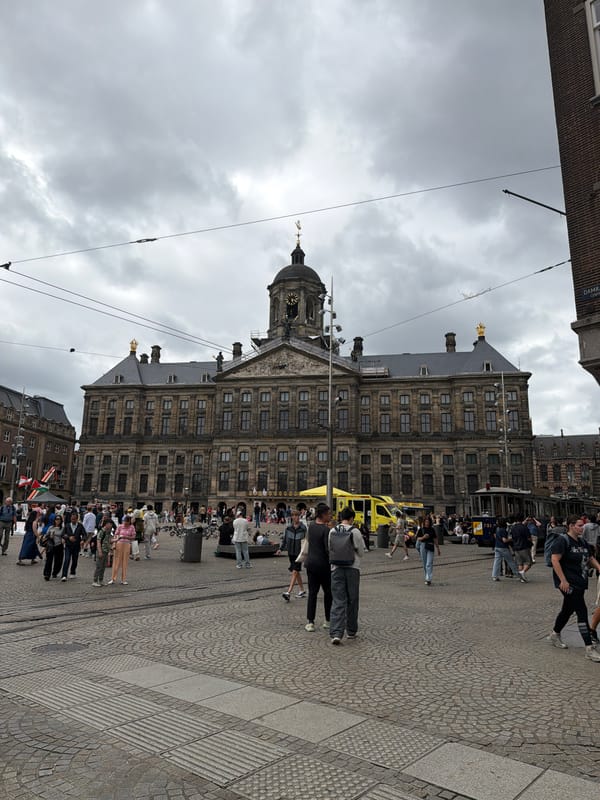 Wandering central Amsterdam around Dam Square on a cloudy morning