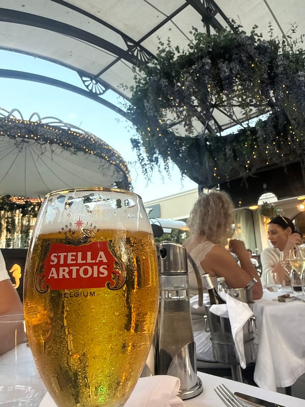 Outdoor lunch at a decorated restaurant in Nesebar, Bulgaria