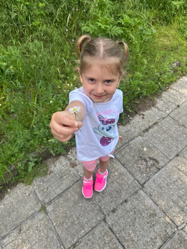 Child picks daisies during outdoor exploration in Tryavna, Bulgaria