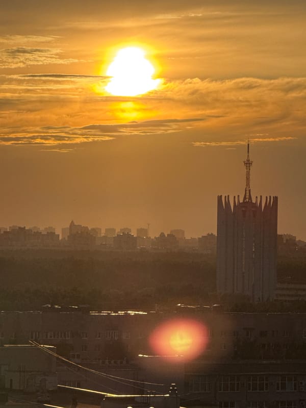 Golden hour captured over Russian urban landscape near Lednevo