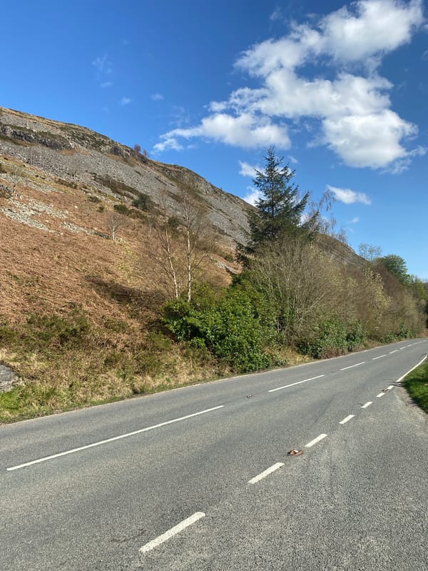 Rural roadway scenes documented near Llangynog, Wales