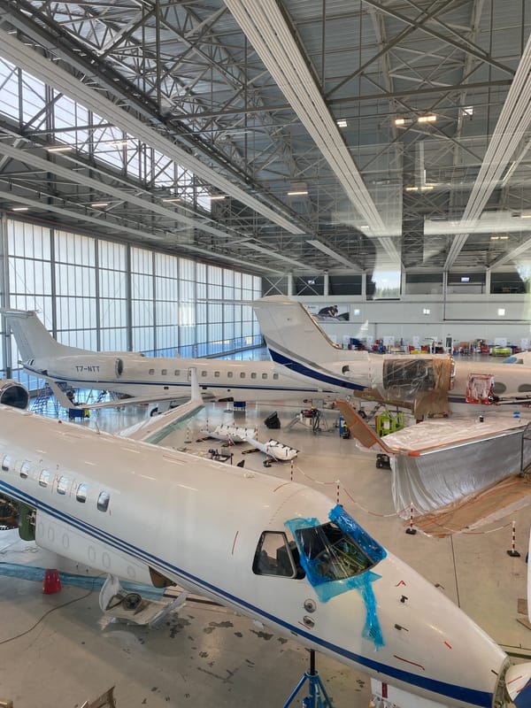 Business jets undergo maintenance in Skulte hangar facility
