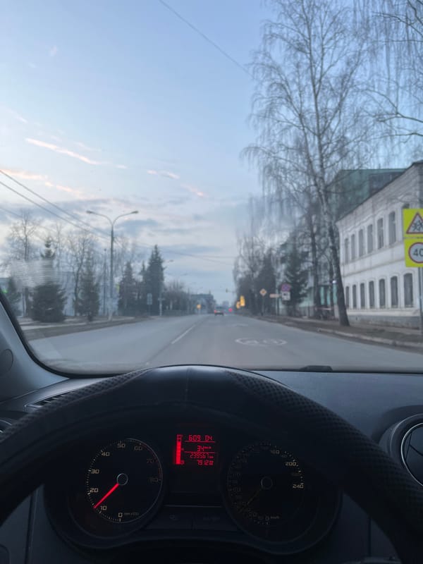 Early morning drive through residential Klin, Russia streets