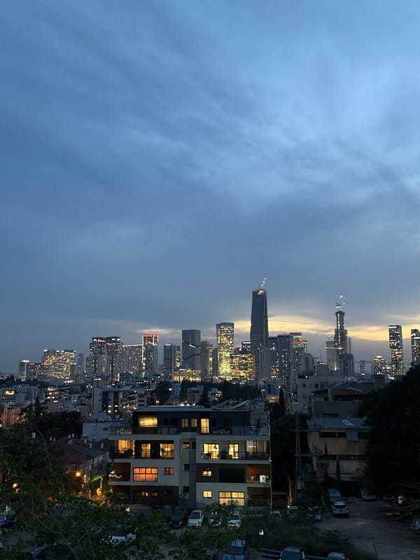 Evening scenes captured in Givatayim include decorated cactus, residential views