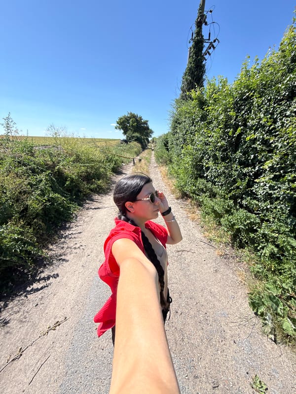 Strolling a hedgerow path through the Norfolk countryside