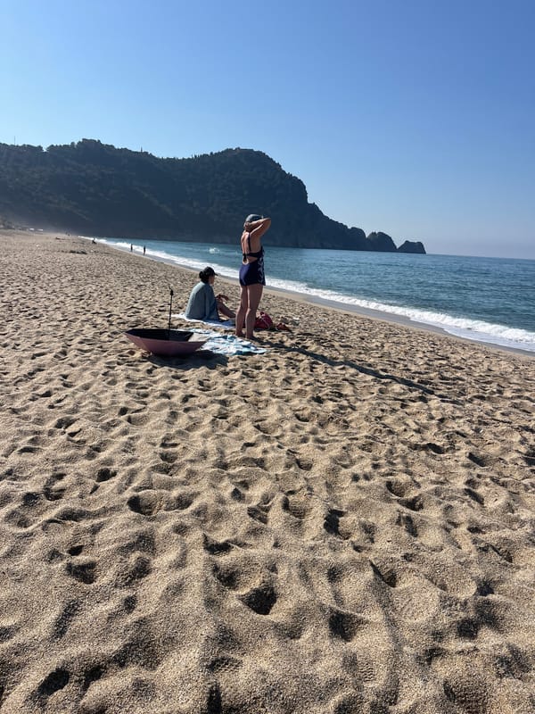 Morning fishing observed on Alanya beach, Turkey