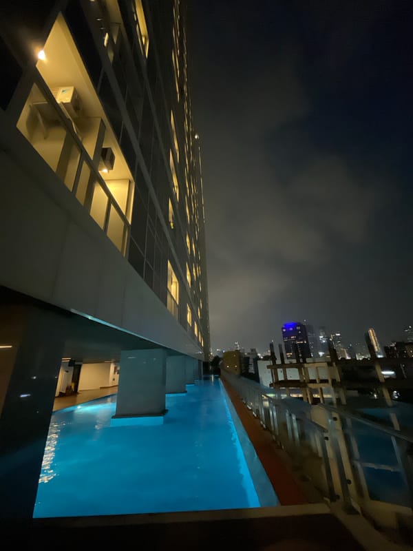Rooftop pool evening in Central Jakarta with city views