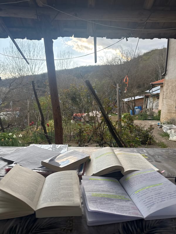 Outdoor study session documented in Bulgarian village