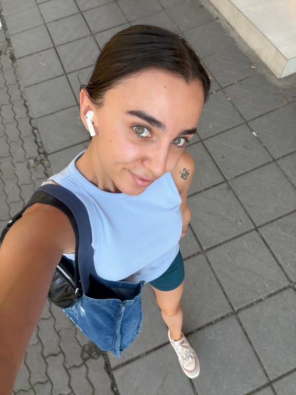 Sidewalk selfie on a sunny day in Sofia, Bulgaria.