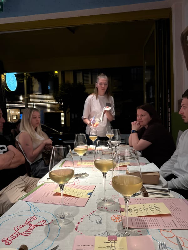 Evening dining and street scenes documented at Belgrade wine bar