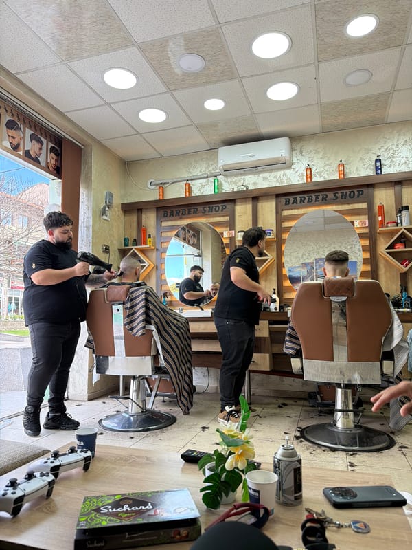 Spring afternoon scenes captured in Panagyurishte barbershop and streets