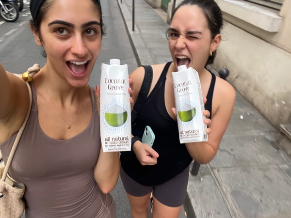 Afternoon walk through Paris with coconut water in hand