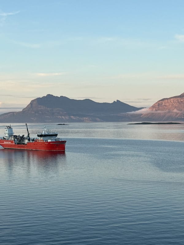 Research vessel Barents Nord cruising calm Norwegian coastal waters