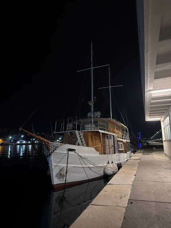 Modern yacht spotted in Rijeka waters at night