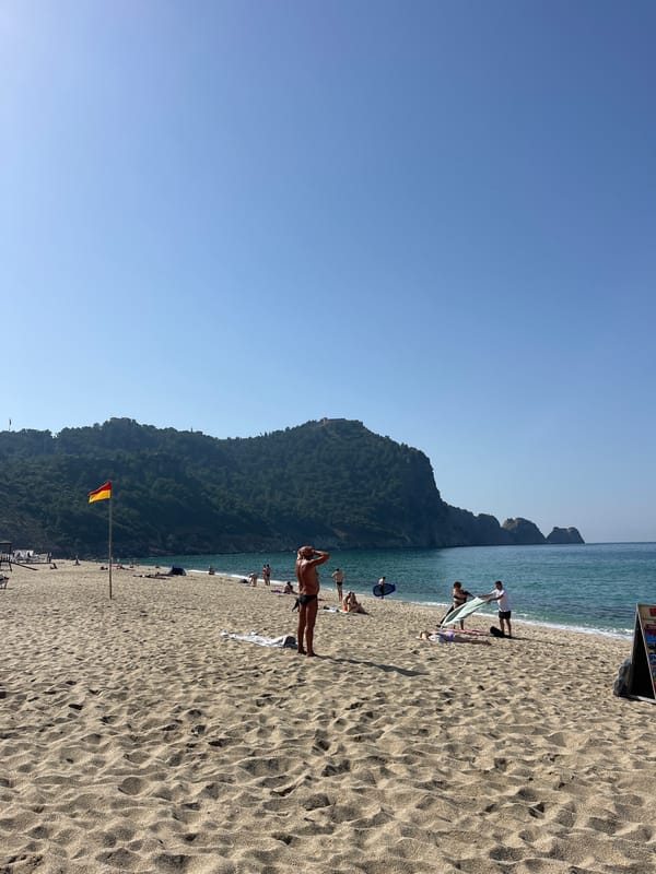 Early morning beach activity captured in Alanya, Turkey