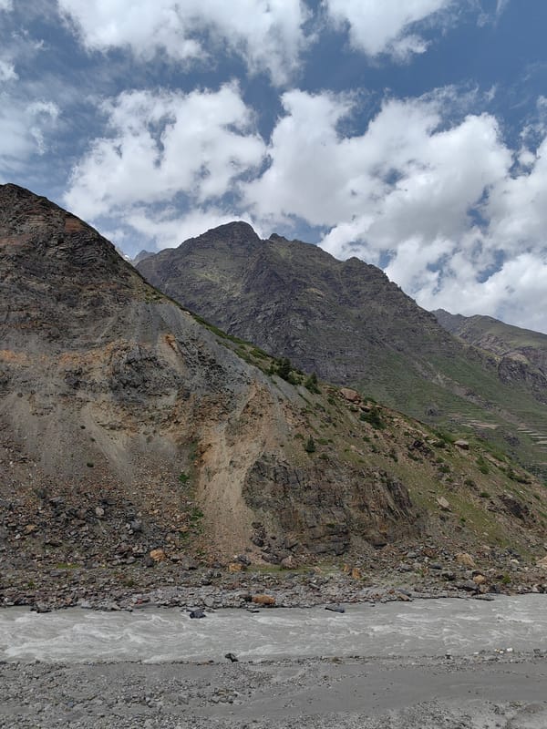 Morning meal and mountain views along the Lahaul Valley road